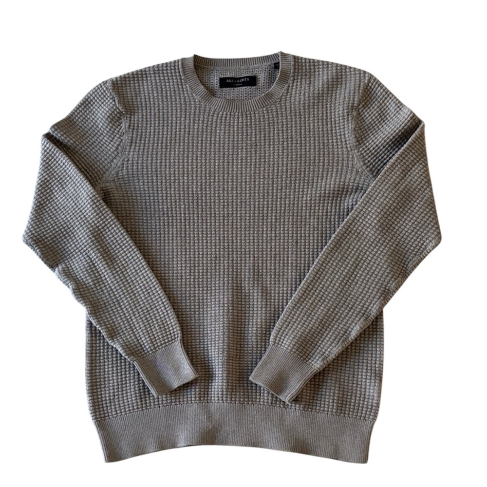 All Saints Gray Taupe Crewneck Fisherman Sweater